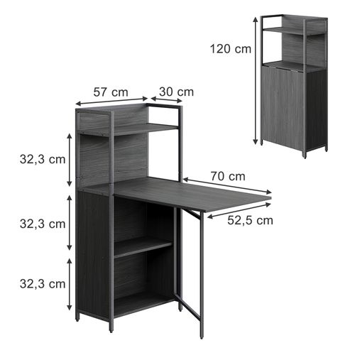 Bureau Savio 56376 Noir 57x30cm Avec Plateau De Table Pliant