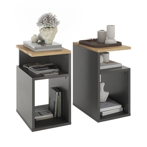Table De Nuit Elios 56383 Anthracite/chêne Doré Lot De 2