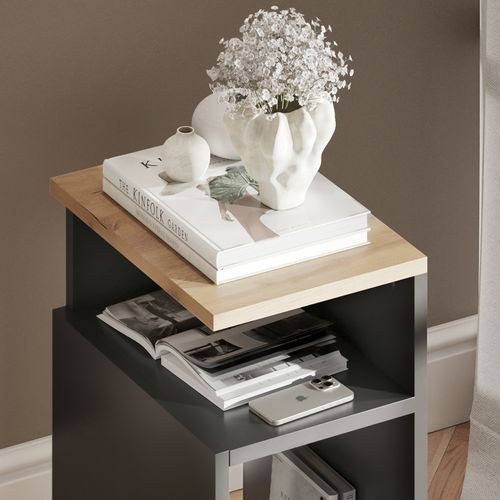 Table De Nuit Elios 56383 Anthracite/chêne Doré Lot De 2