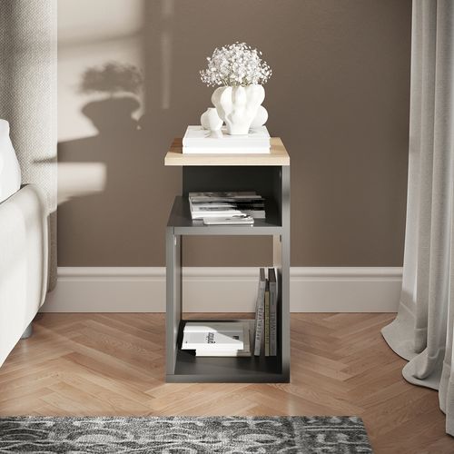 Table De Nuit Elios 56383 Anthracite/chêne Doré Lot De 2