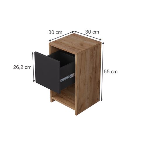 Table De Nuit Evo 56385 Chêne Doré/anthracite 30x55cm Avec 3 Tiroirs