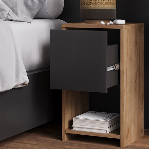 Table De Nuit Evo 56385 Chêne Doré/anthracite 30x55cm Avec 3 Tiroirs