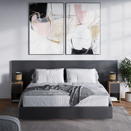 Table De Nuit Evo 56385 Chêne Doré/anthracite 30x55cm Avec 3 Tiroirs