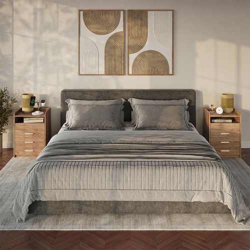 Table De Nuit Edis 56396 Chêne De Force Doré 45x64cm Avec 3 Tiroirs