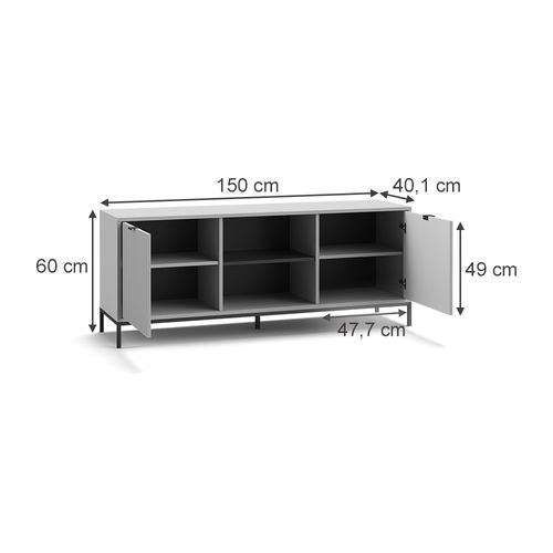 Meuble TV Eliza 56402 Gris 150x60cm Avec 2 Portes