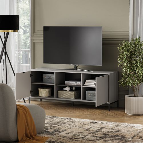 Meuble TV Eliza 56402 Gris 150x60cm Avec 2 Portes
