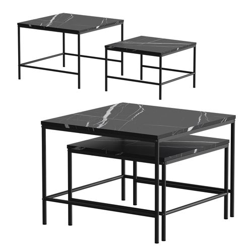 Set De Tables Basses Ramio 56410 Marbre Noir 60x60cm 2 Pièces
