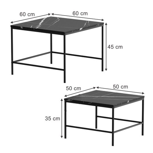 Set De Tables Basses Ramio 56410 Marbre Noir 60x60cm 2 Pièces