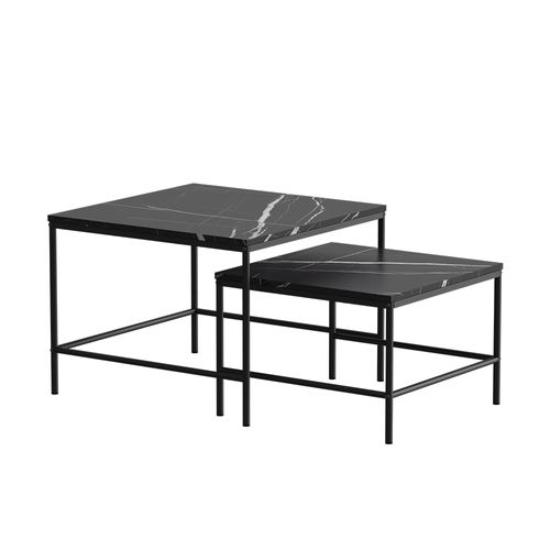 Set De Tables Basses Ramio 56410 Marbre Noir 60x60cm 2 Pièces
