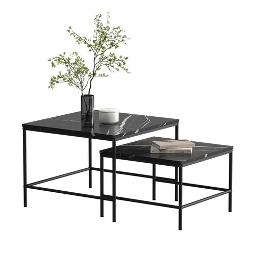 Set De Tables Basses Ramio 56410 Marbre Noir 60x60cm 2 Pièces