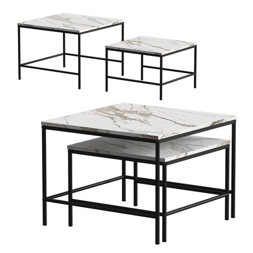 Set De Tables Basses Ramio 56411 Blanc/noir 60x60cm 2 Pièces