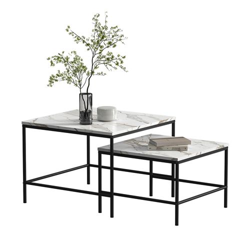 Set De Tables Basses Ramio 56411 Blanc/noir 60x60cm 2 Pièces