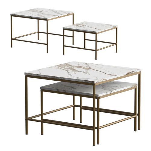 Set De Tables Basses Ramio 56412 Blanc/or 60x60cm 2 Pièces