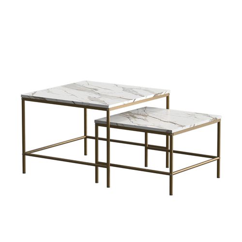 Set De Tables Basses Ramio 56412 Blanc/or 60x60cm 2 Pièces