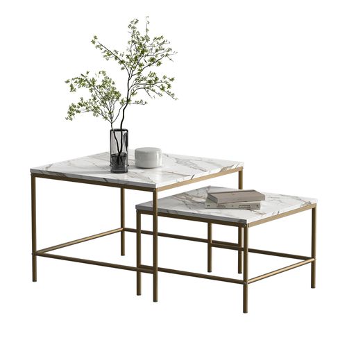 Set De Tables Basses Ramio 56412 Blanc/or 60x60cm 2 Pièces