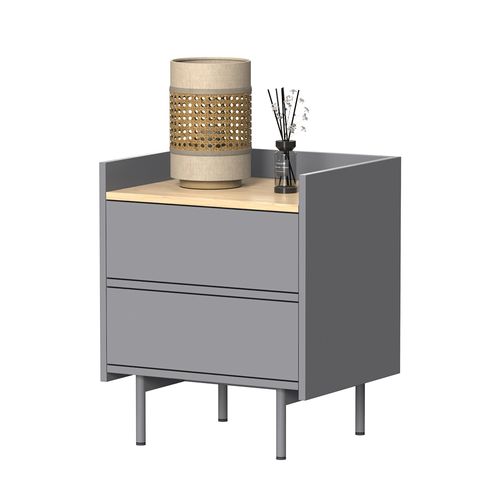 Table De Chevet Velina 56419 Gris 48x58cm Avec 2 Tiroirs