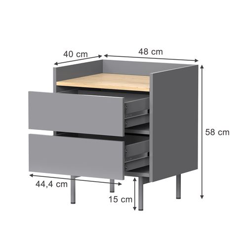 Table De Chevet Velina 56419 Gris 48x58cm Avec 2 Tiroirs