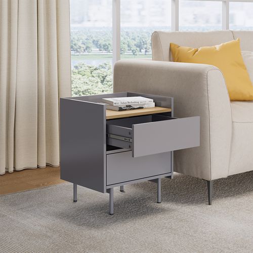 Table De Chevet Velina 56419 Gris 48x58cm Avec 2 Tiroirs