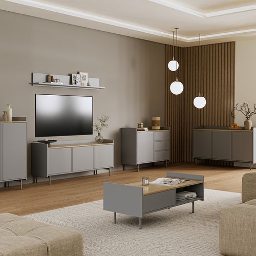 Table De Chevet Velina 56419 Gris 48x58cm Avec 2 Tiroirs