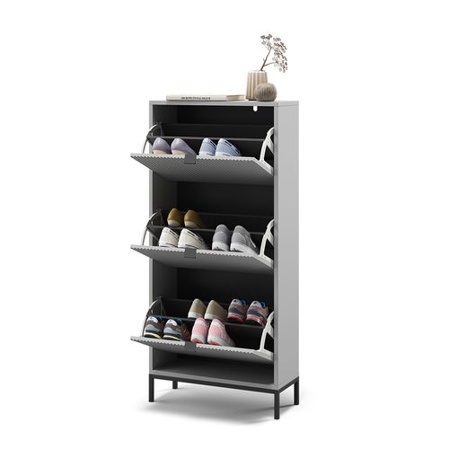 Benne à Chaussures Eliza 56430 Gris 60x130cm Avec 3 Tiroirs Pliants