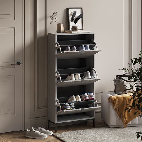 Benne à Chaussures Eliza 56430 Gris 60x130cm Avec 3 Tiroirs Pliants