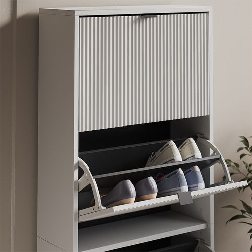 Benne à Chaussures Eliza 56436 Blanc 60x168cm Avec 4 Tiroirs Pliants