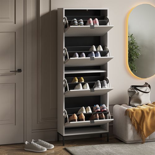 Benne à Chaussures Eliza 56436 Blanc 60x168cm Avec 4 Tiroirs Pliants