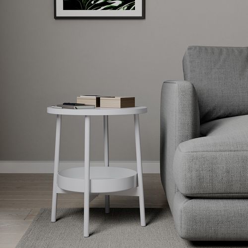 Table Basse Riono 56455 Blanc 40x40cm Avec Espace De Stockage Supplémentaire