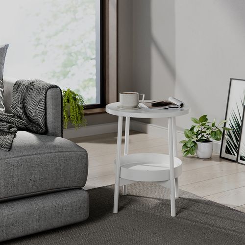 Table Basse Riono 56455 Blanc 40x40cm Avec Espace De Stockage Supplémentaire