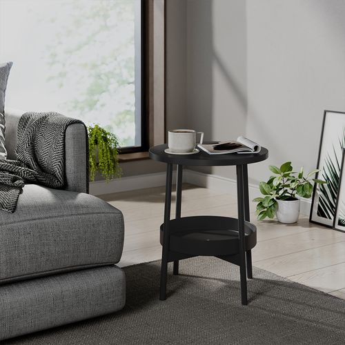 Table Basse Riono 56456 Noir 40x40cm Avec Espace De Stockage Supplémentaire