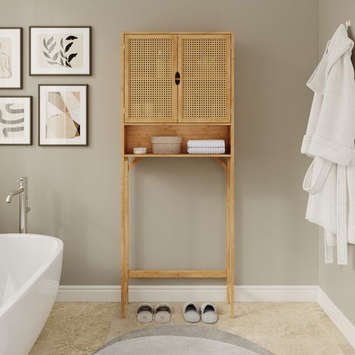 Armoire Machine à Laver Liora 56457 Bambou 66x168cm Avec 2 Portes