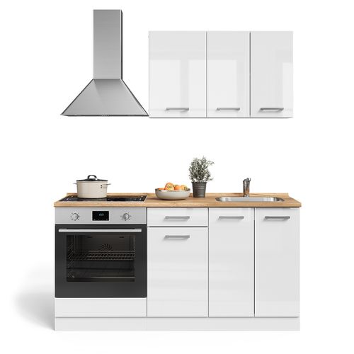 Cuisine R-line 56466 Blanc Brillant/blanc 160cm Avec Meuble Four Encastrable Sans Pt