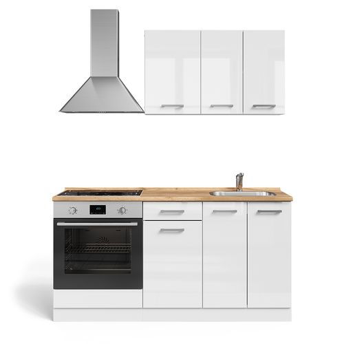 Cuisine R-line 56466 Blanc Brillant/blanc 160cm Avec Meuble Four Encastrable Sans Pt