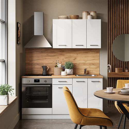 Cuisine R-line 56466 Blanc Brillant/blanc 160cm Avec Meuble Four Encastrable Sans Pt