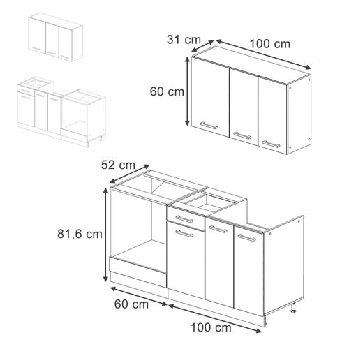 Cuisine R-line 56468 Blanc Brillant/anthracite 160cm Avec Meuble Four Encastrable Sans Pt