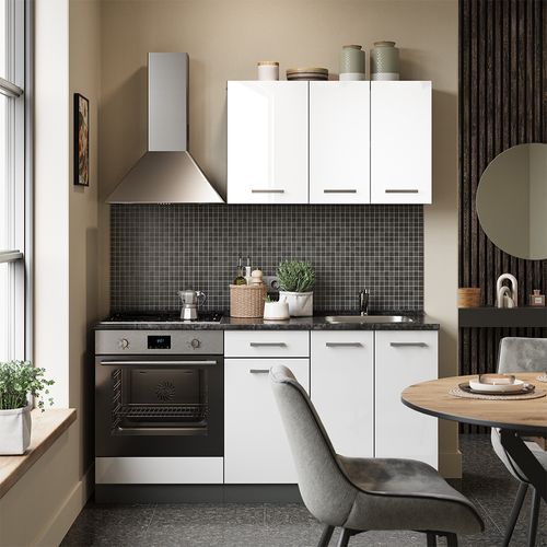 Cuisine R-line 56468 Blanc Brillant/anthracite 160cm Avec Meuble Four Encastrable Sans Pt