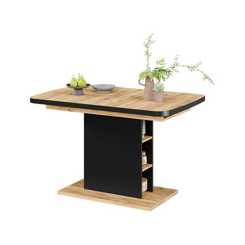 Table à Manger Extensible Fenaro, Noir/chêne, 120/160x80cm Avec Compartiments Ouverts