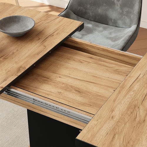 Table à Manger Extensible Fenaro, Noir/chêne, 120/160x80cm Avec Compartiments Ouverts