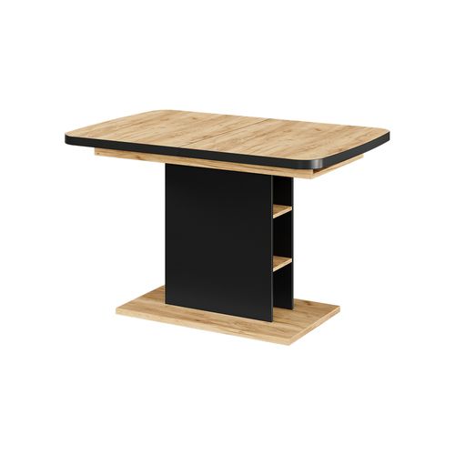 Table à Manger Extensible Fenaro, Noir/chêne, 120/160x80cm Avec Compartiments Ouverts