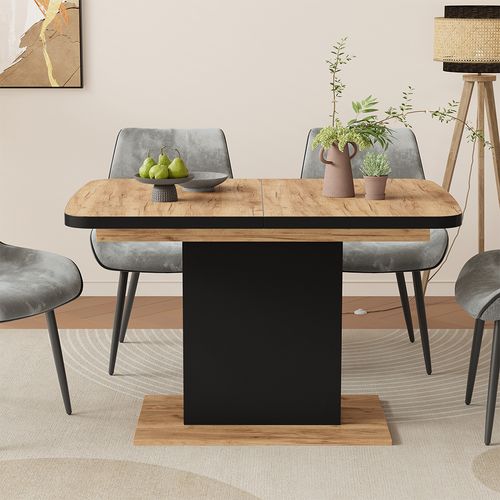 Table à Manger Extensible Fenaro, Noir/chêne, 120/160x80cm Avec Compartiments Ouverts