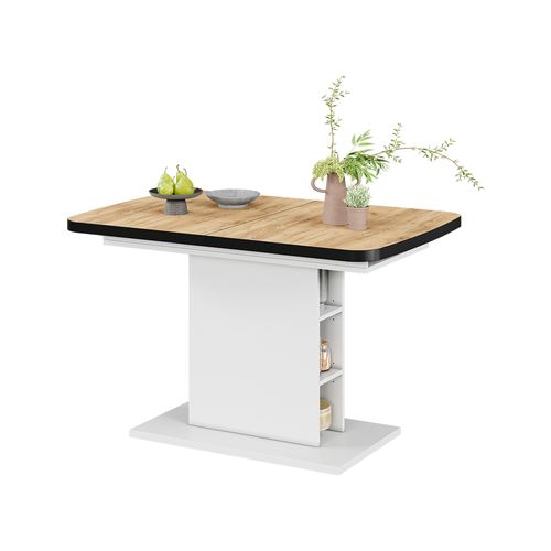 Table à Manger Extensible Fenaro, Chêne Noir/doré/blanc, 120/160x80cm Avec Compartiments Ouverts