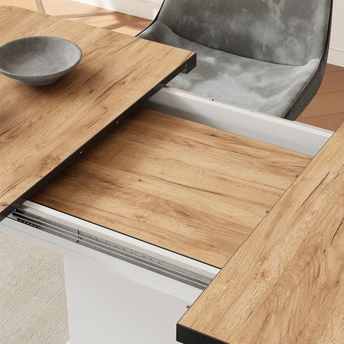 Table à Manger Extensible Fenaro, Chêne Noir/doré/blanc, 120/160x80cm Avec Compartiments Ouverts