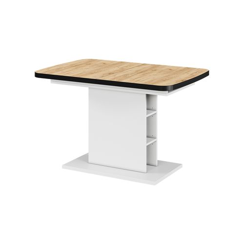Table à Manger Extensible Fenaro, Chêne Noir/doré/blanc, 120/160x80cm Avec Compartiments Ouverts