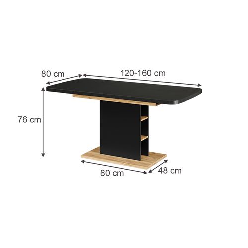 Table à Manger Extensible Fenaro, Chêne Noir/force De Lor, 120/160x80cm Avec Compartiments Ouverts