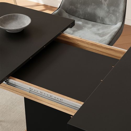 Table à Manger Extensible Fenaro, Chêne Noir/force De Lor, 120/160x80cm Avec Compartiments Ouverts