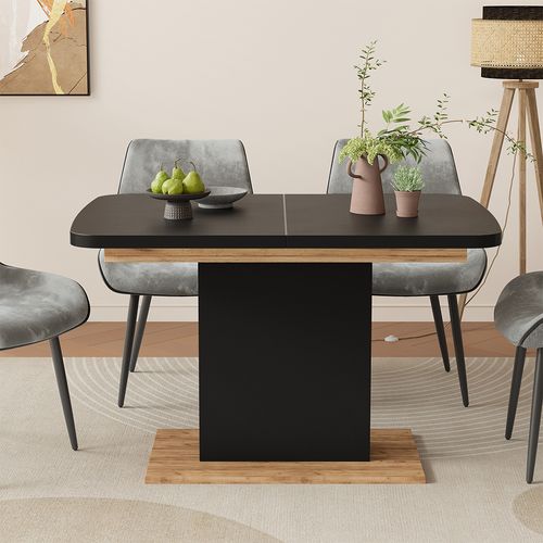Table à Manger Extensible Fenaro, Chêne Noir/force De Lor, 120/160x80cm Avec Compartiments Ouverts