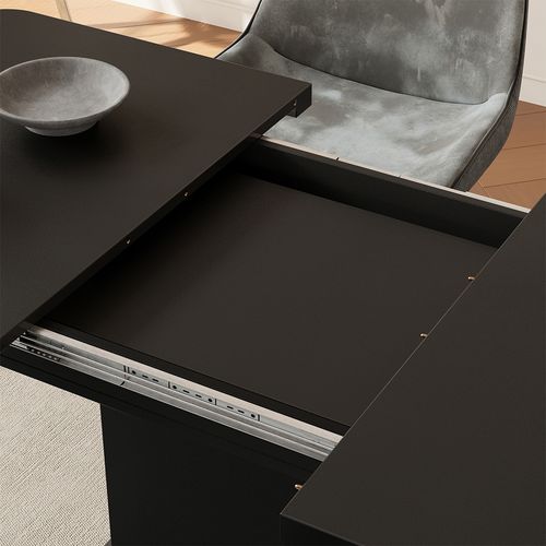 Table à Manger Extensible Fenaro, Noir, 120/160x80cm Avec Compartiments Ouverts