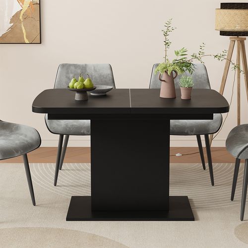 Table à Manger Extensible Fenaro, Noir, 120/160x80cm Avec Compartiments Ouverts