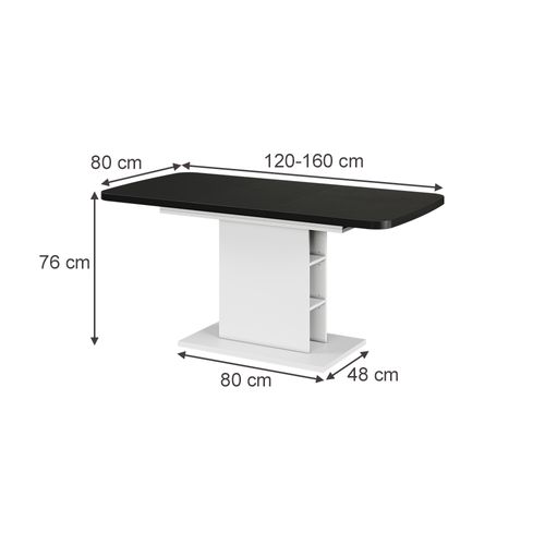 Table à Manger Extensible Fenaro, Noir/blanc, 120/160x80cm Avec Compartiments Ouverts