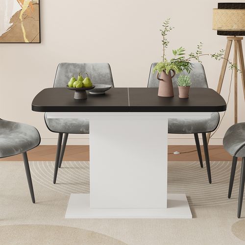 Table à Manger Extensible Fenaro, Noir/blanc, 120/160x80cm Avec Compartiments Ouverts